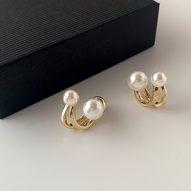 Women's White Faux Pearls, Elegant Alloy Earrings