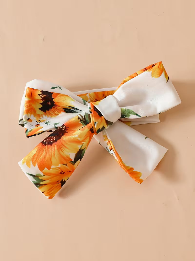Two-Piece Set Dress with Flutter Sleeves, Waist Bow and Headscarf