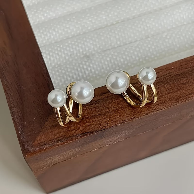 Women's White Faux Pearls, Elegant Alloy Earrings