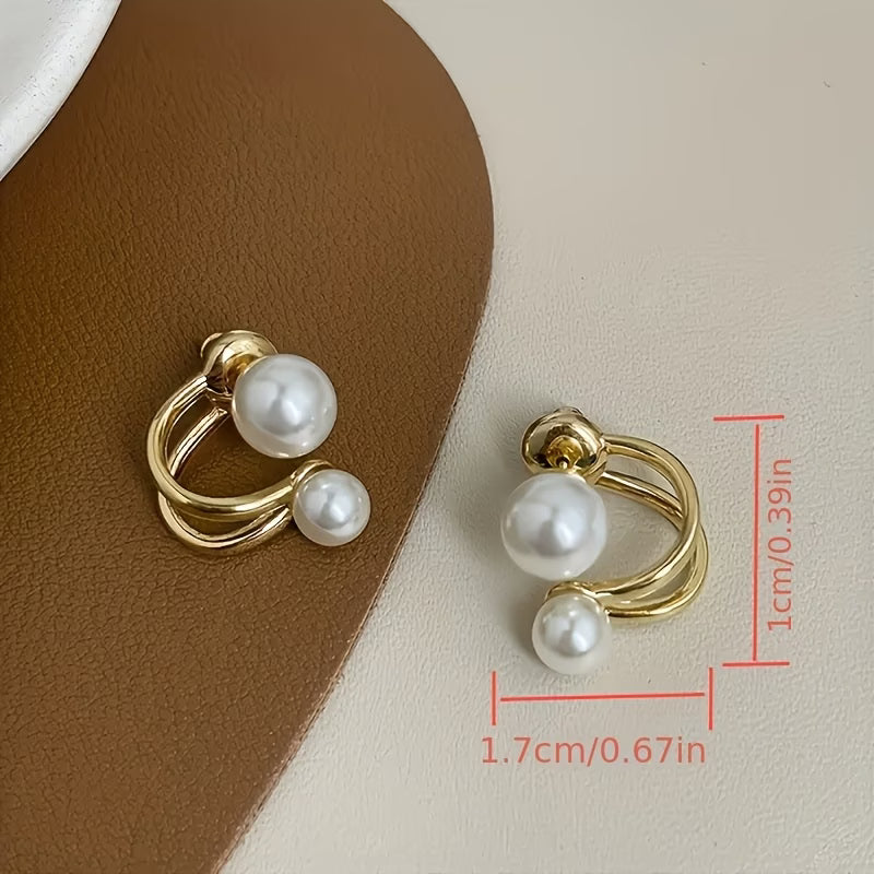 Women's White Faux Pearls, Elegant Alloy Earrings