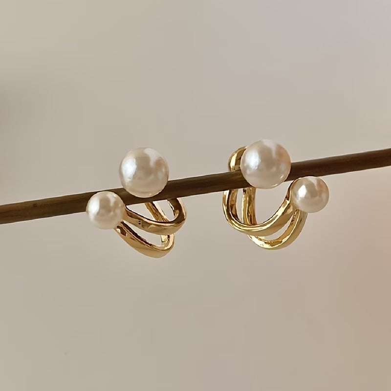 Women's White Faux Pearls, Elegant Alloy Earrings
